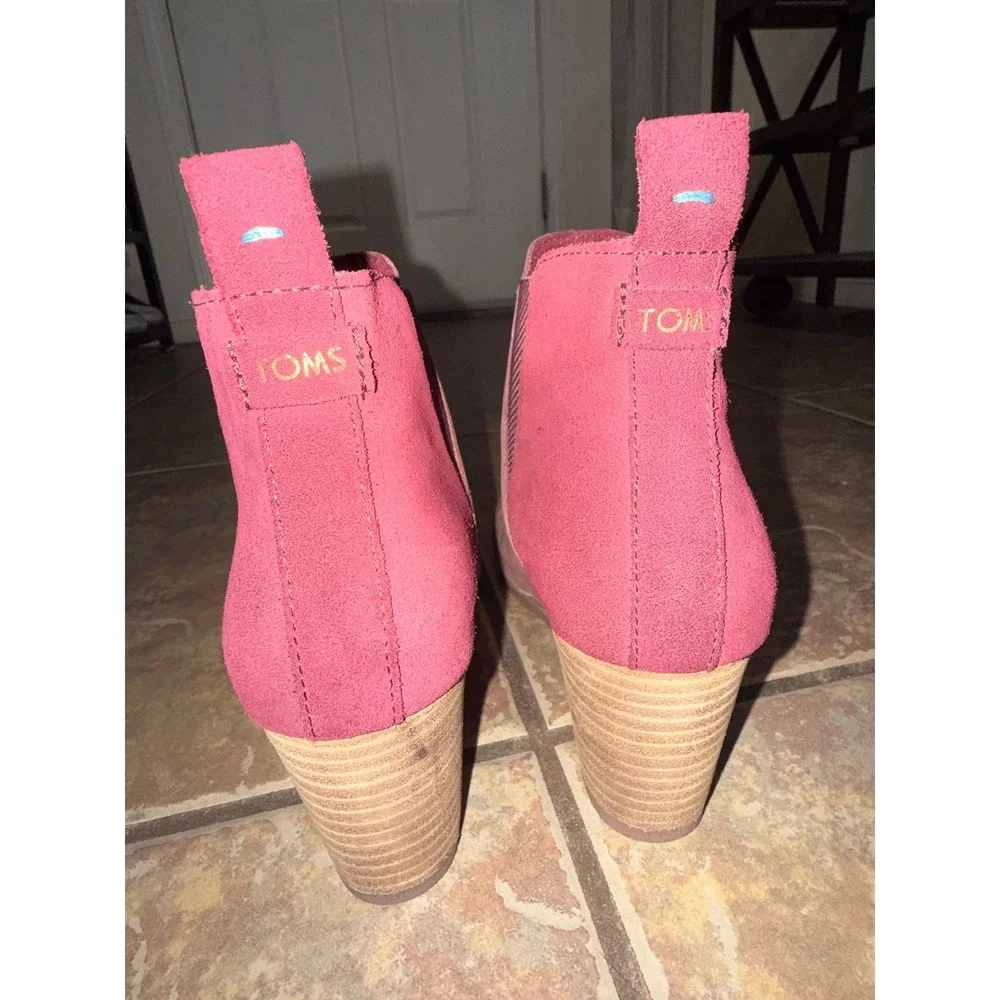 TOMS Kelsey Burgundy Suede Wedge Ankle Boots Womens 8 Boho Casual